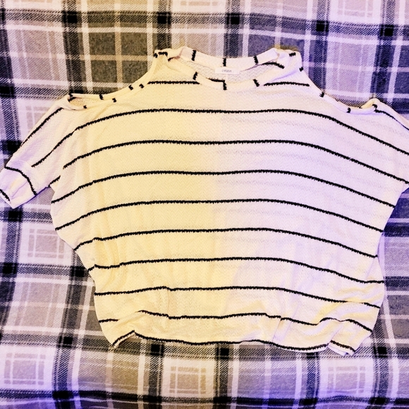 Cherish large over-sized sweater, 3/4 sleeve, off-white with black stripes - Picture 1 of 1